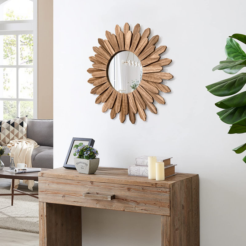 Miroir mural 21 pouces rustique en bois bohème miroir esthétique pour la chambre et la maison décoration maison de campagne décoration murale au salon chambre à coucher