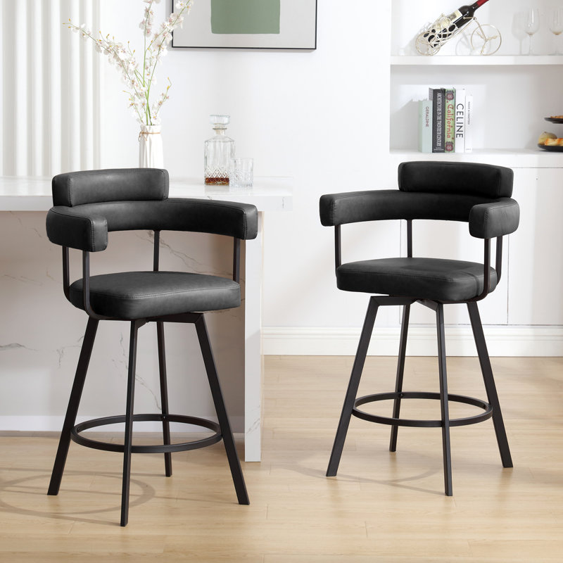 Rozie Swivel 26" Faux Leather Counter Stool, Black