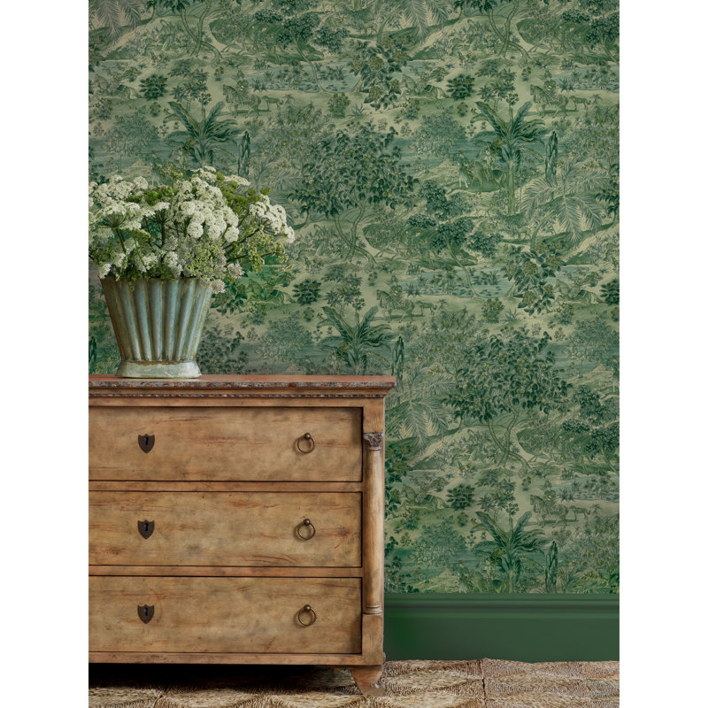 32.94' L x 26.97" W Smooth Wallpaper Roll, Sage/Beige