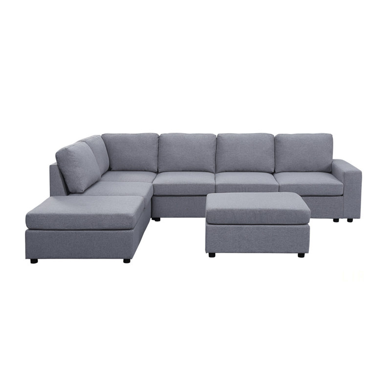 120 Inch Linen 7 Seat Reversible Modular Sectional Sofa With Ottoman For Versatile Seating And Comfort