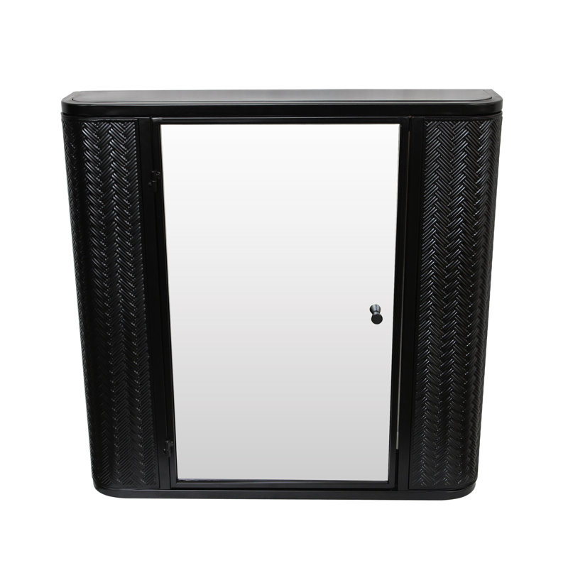 Armoire de salle de bain murale avec miroir, 2 tablettes intérieures, décor américain, au-dessus de la toilette, fermeture magnétique, cadre en acier, miroir à une porte à assemblage rapide pour rangement, conception rustique, meuble-lavabo, eau