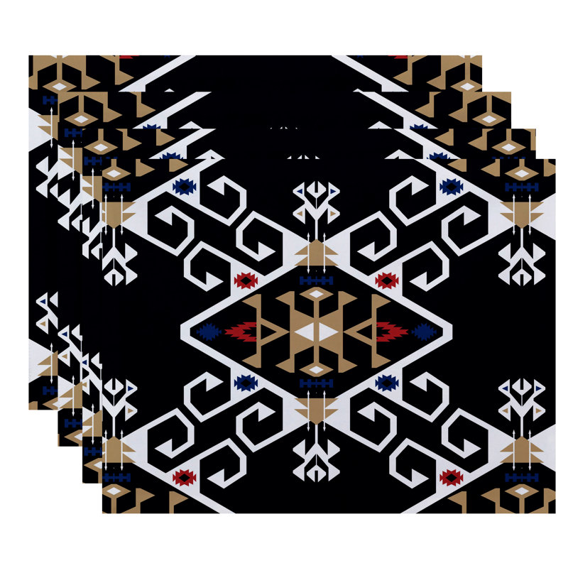 Alfreda Polyester Geometric Rectangle Placemat, Navy Blue