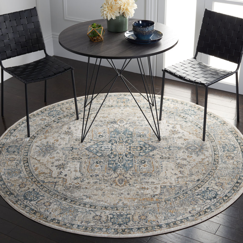 Tapis 723 ivoire / bleu marine, Rond 6 pi 7 po