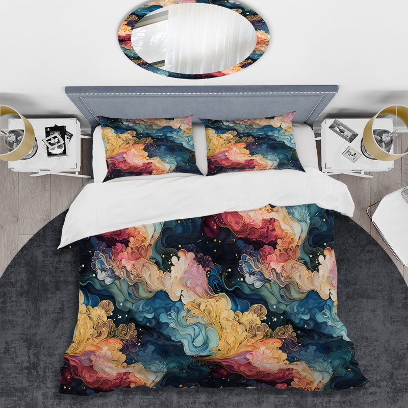 Ensemble de housse de couette bleu et mauve Cosmic Voyage, Housse de couette pour grand lit et 2 taies décor