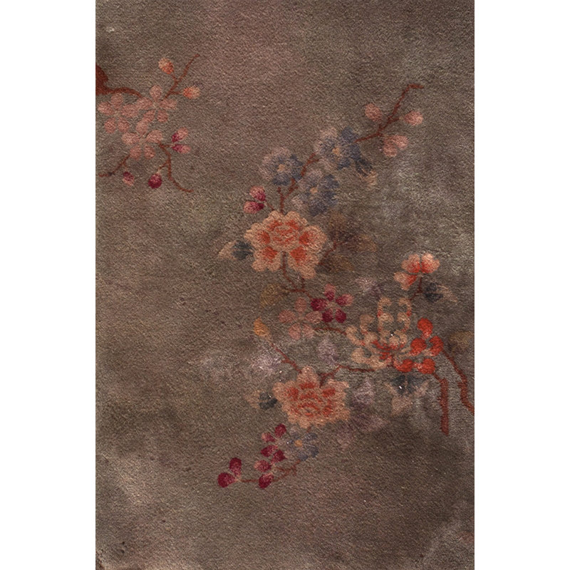 Antique Gray Floral 1920s Rectangle Hand Knotted Pile Wool Rug