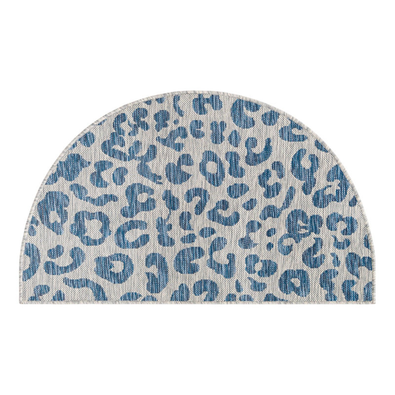 Munk Animal Print Blue/Gray Outdoor Area Rug, Half-circle 2'2" x 3'7"