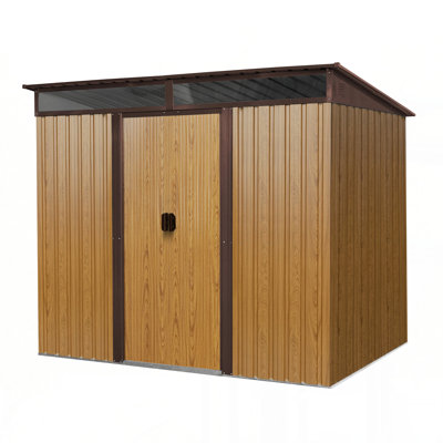 8ft x 6ft Outdoor Metal Storage with Lockable Sliding Doors and Transparent plate for Garden, Lawn