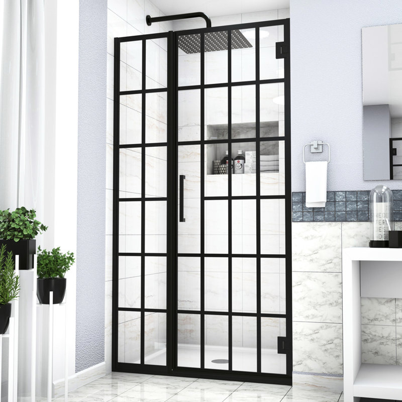 Matte Black 40" W X 72" H Shower Door With Glass, Pivot And Style For Bathroom Glass In Black, Dignified