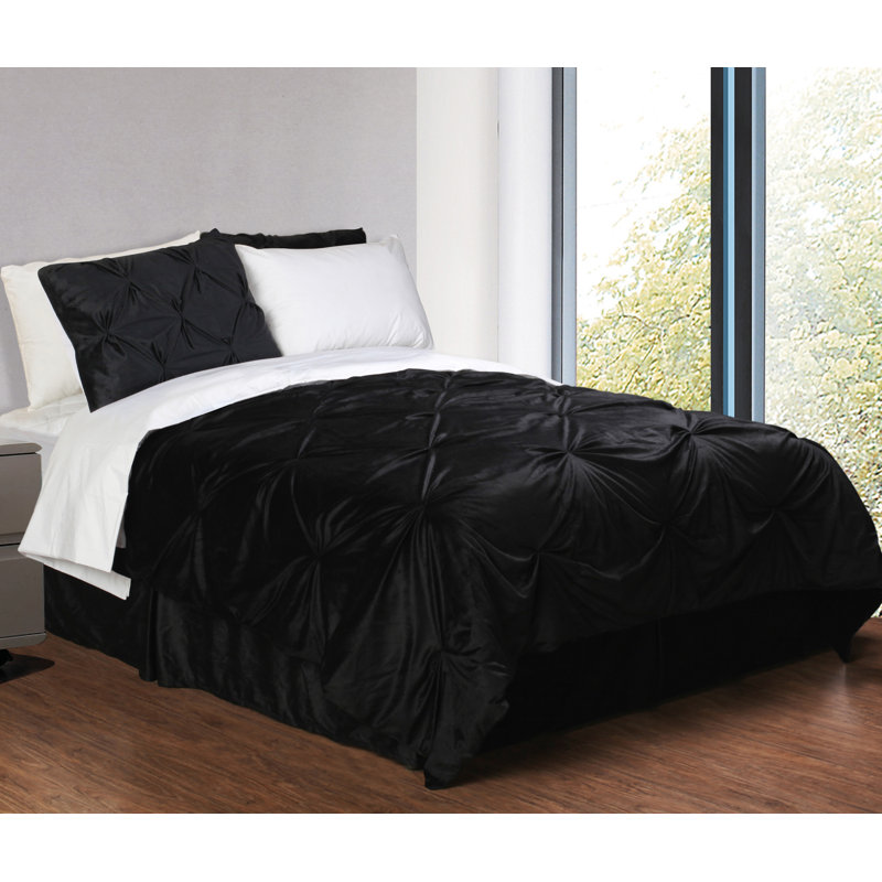 Twin Black Microfiber Pintuck Comforter Set