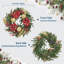 Couronne de Noël pré-éclairée 24 po avec ornements dorés et fleurs rouges, couronne de porte DEL à pile