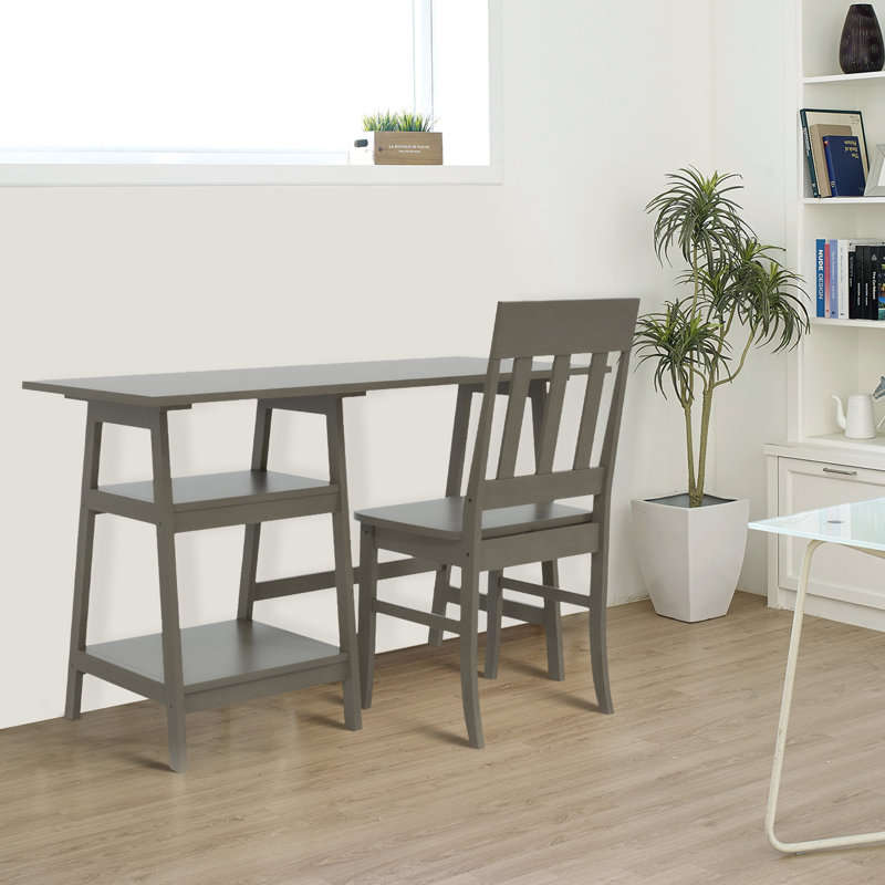 Jamonte Multifunctional Simple 2 Shelf Writing Desk with Chair, Grey