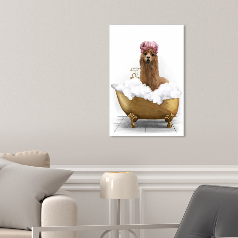«Bathaign Llama», peinture sur toile à cadre flottant, H 15 po x l 10 po, Toile tendue