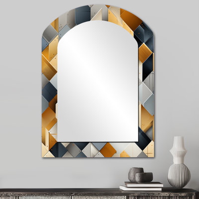Grey Hexagons Dreams - miroir décoratif à arche géométrique, miroir mural asymétrique gris, impression d'art en métal