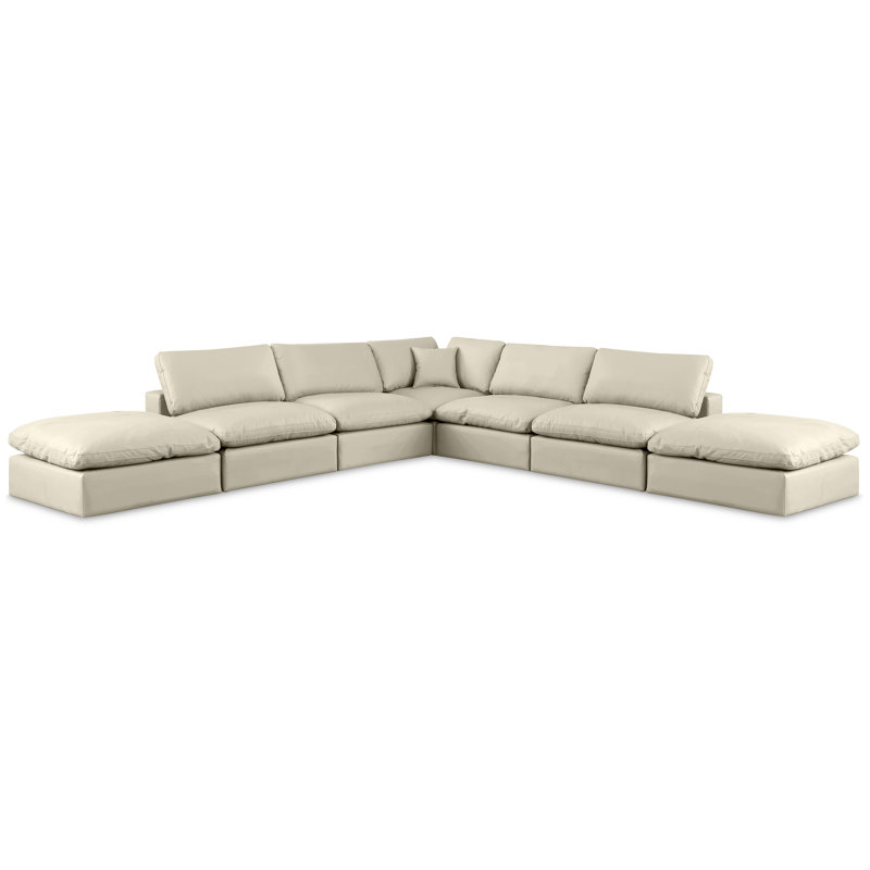 Hisayoshi Upholstered L-Shaped Sectional Reversible, Cream Vegan Leather