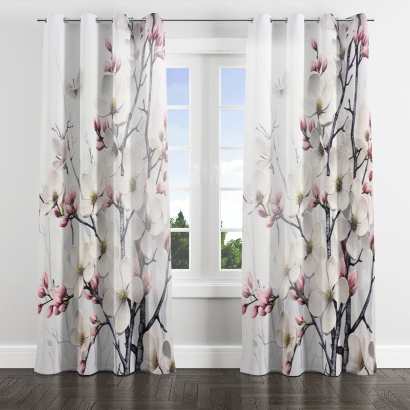 Aylsworth - Dogwood Grommet Curtain - Room Darkening Floral Curtain - 1 Panels, 52" W x 108" L, Silver Grommets