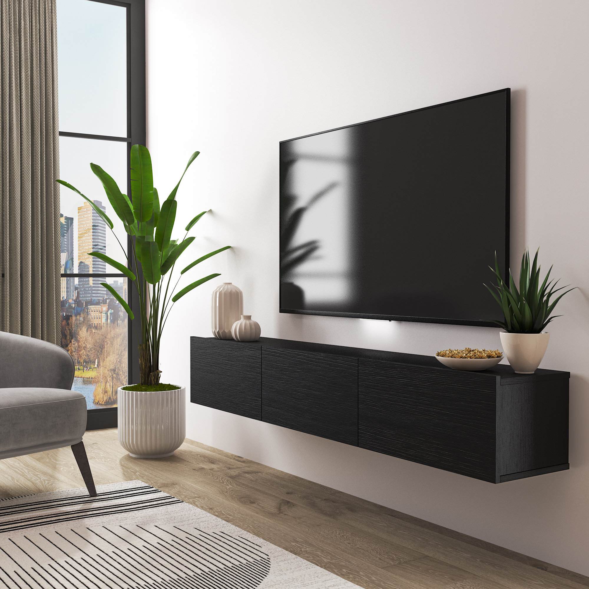 Wrought Studio Ozge Floating Minimalist TV Stand For Up To 80 TV Wall 