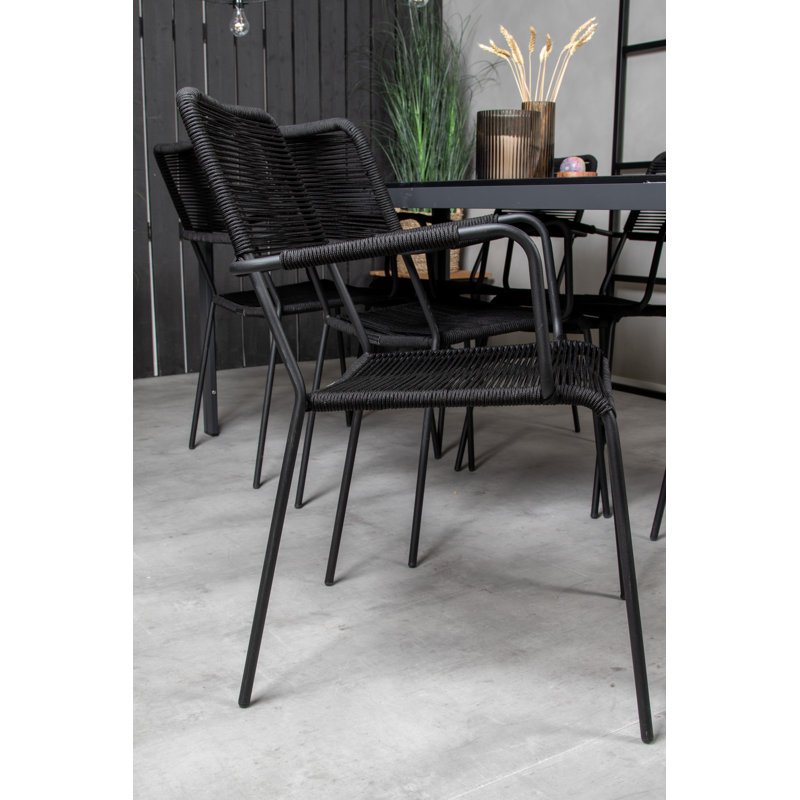 Nealy 6 - Person Patio Dining Set Rectangular Table, Black/Black