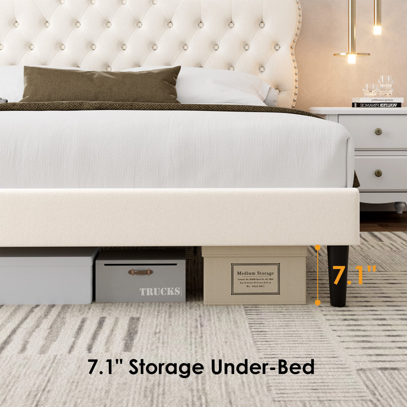 Lofgren Tufted Upholstered Platform Bed with Adjustable Headboard, Queen, Light Beige