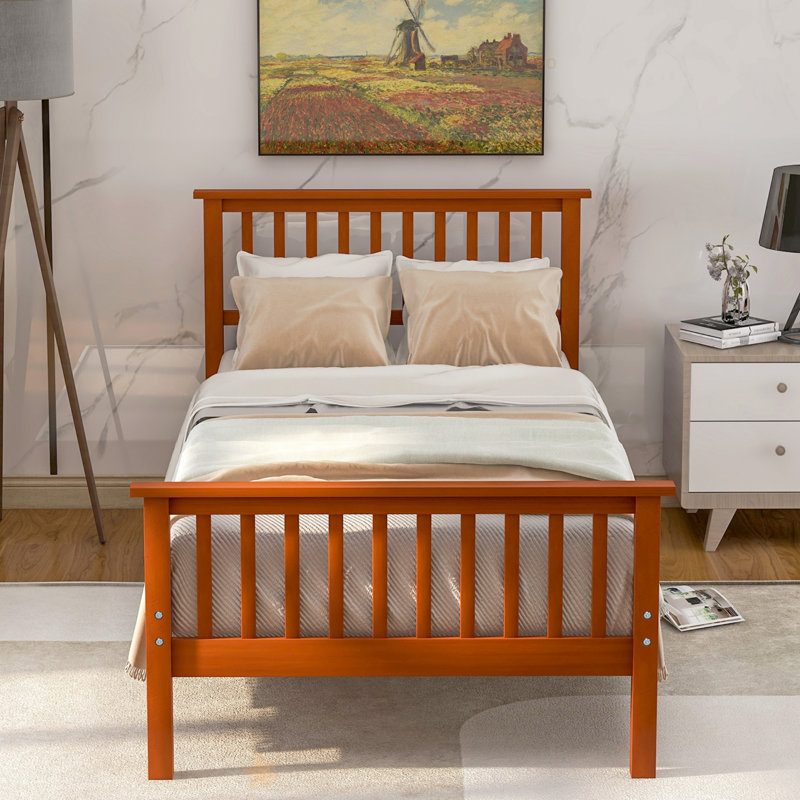 Lit plateforme en bois avec tête et pied de lit, Chêne