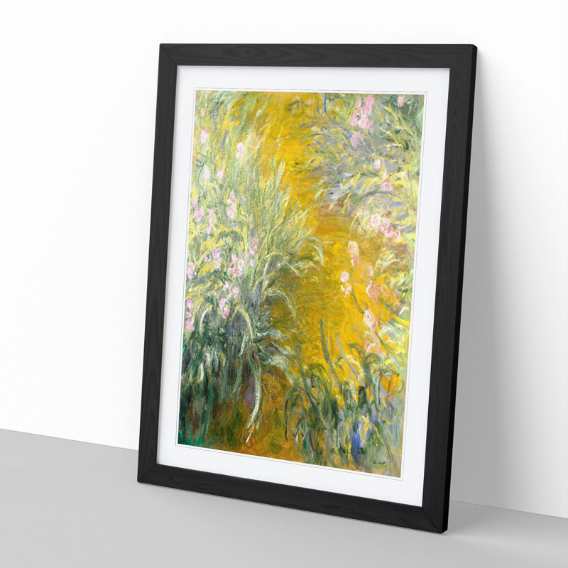 The Path Through the Irises by Claude Monet - Picture Frame Painting, 90cm H x 65cm W x 2cm D, Black Framed