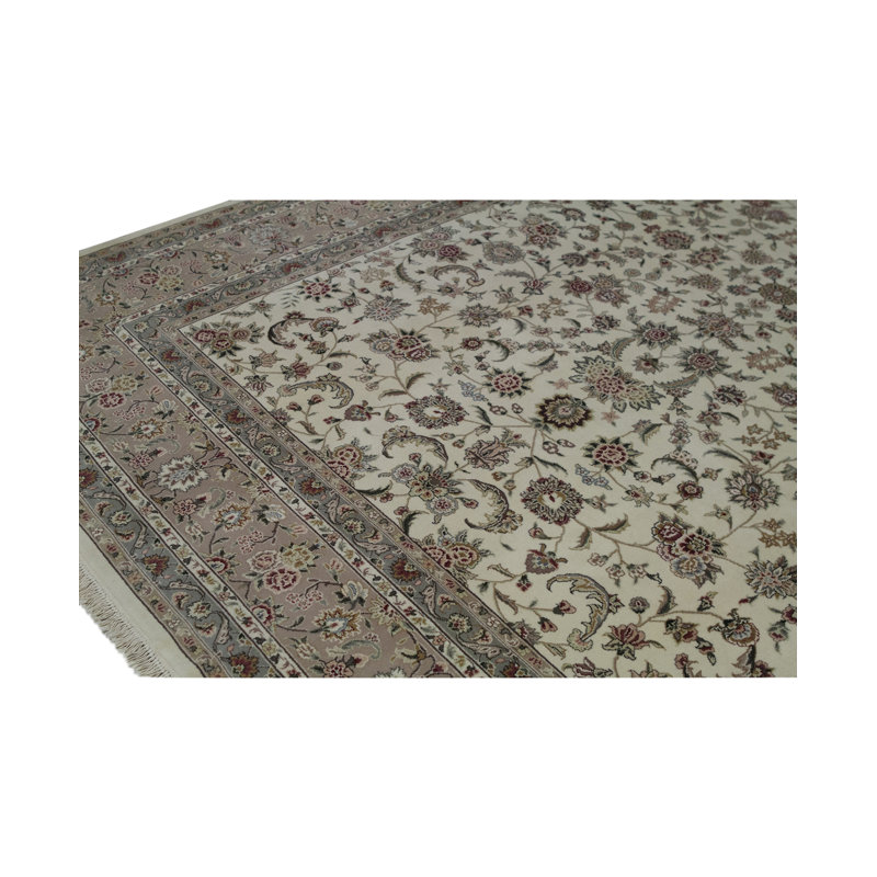 Tapis ivoire et taupe noué à la main de haute qualité