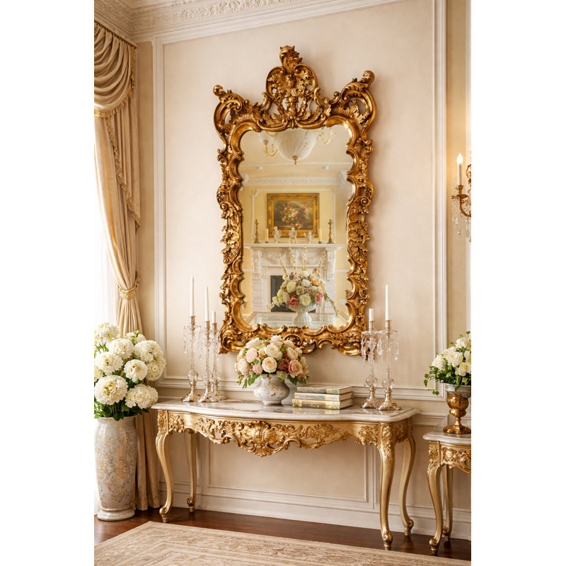 Rosia Solid Wood Mirror, Gold