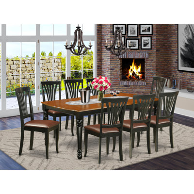 9 Piece Dining Room Table Set Includes a Rectangle Wooden Table with Butterfly Leaf and 8 Faux Leather Kitchen Dining Chairs, 42x78 Inch, Black & Cherry
