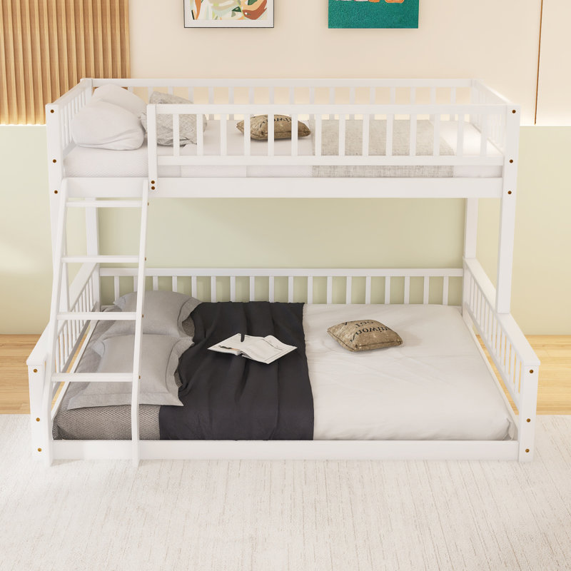 Bunk Bed With Ladder And Guardrails, Twin XL Over Queen, White