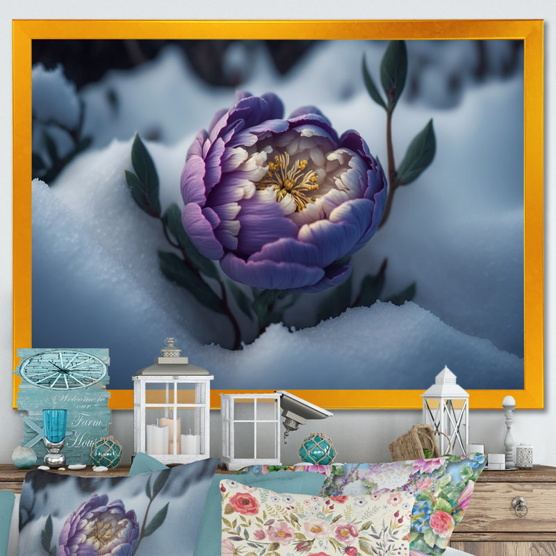 Une fleur de pivoine en hiver IV - photographie sur toile, H 24 po x l 32 po x P 1 po, Impression dorée sur toile encadrée