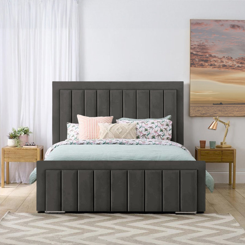 Luciana Bed Frame Upholstered Bed, Asphalt, Double (4'6)