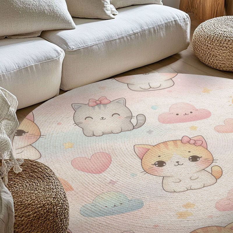 Tapis tressé Fluffy Paws, Rond 5 pi