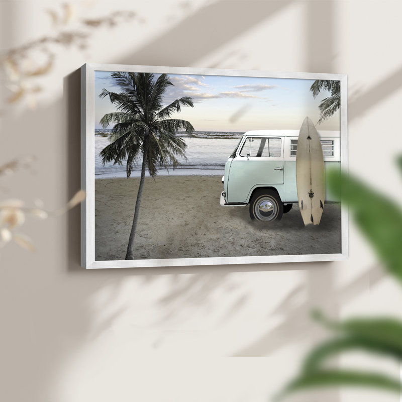 «Be Happy Beach», reproduction encadrée, H 8 po x l 10 po, Blanc