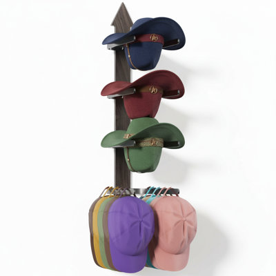 Wooden Cowboy Hat Rack, Wall Mounted Coat Rack for 4 Hats
