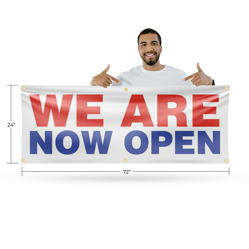 Enseigne de bannière We We Now Open 24 po x 72 po