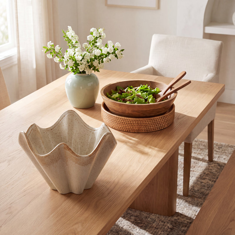 Round Stoneware Ruffled Bowl with Reactive Glaze