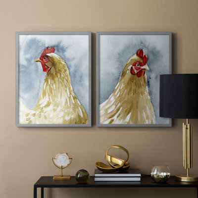 «Chicken Portrait I», reproduction encadrée de qualité supérieure - prête à être accrochée - aucun clou requis - aucun clou requis