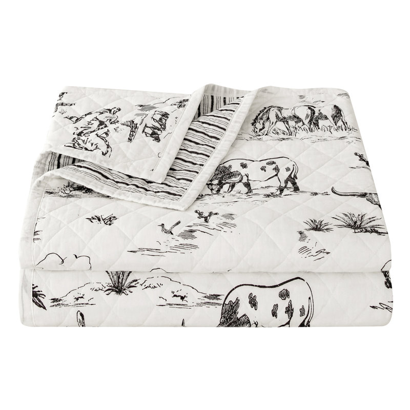 Twin Black and White Cotton Reversible Quilt Set
