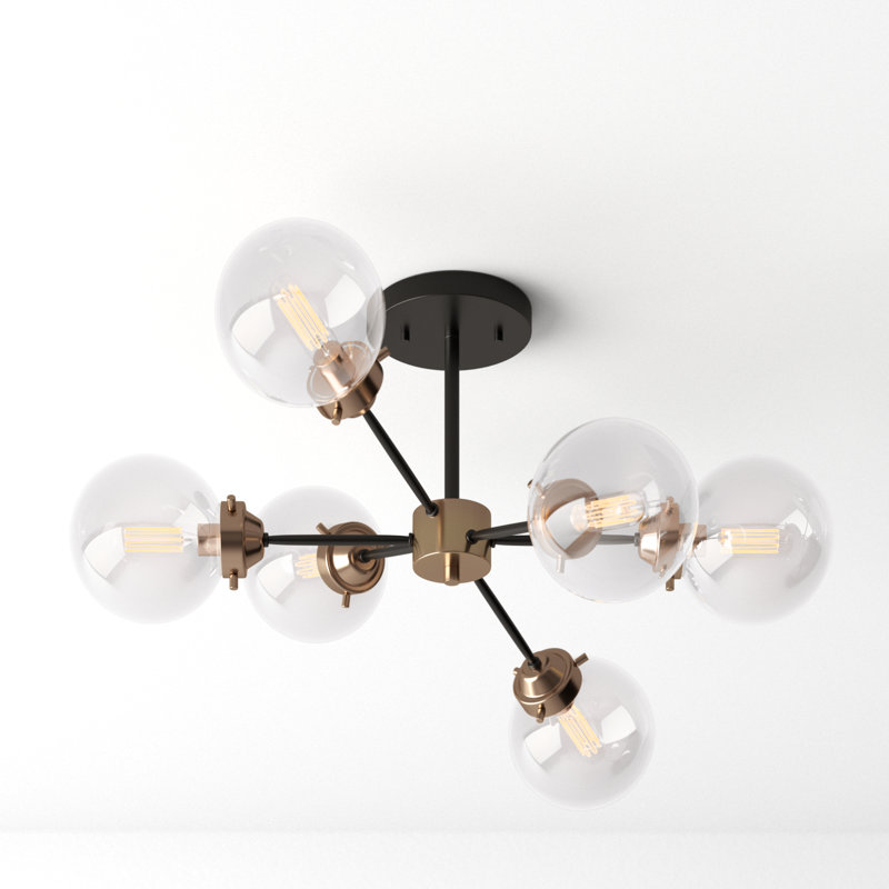 Blevins Glass Semi Flush Mount, 12.25" H x 25" W x 25" D, Muted Brass