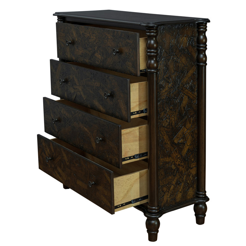 Armoire de rangement à 4 tiroirs en bois de pin antique brun rustique antique, Brun antique
