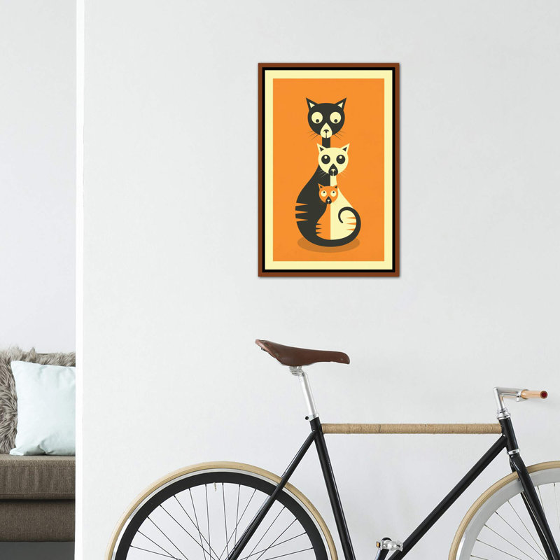 Décoration murale chats assis, Toile classique avec cadre brun, H 26 po x l 18 po x 1,5 po