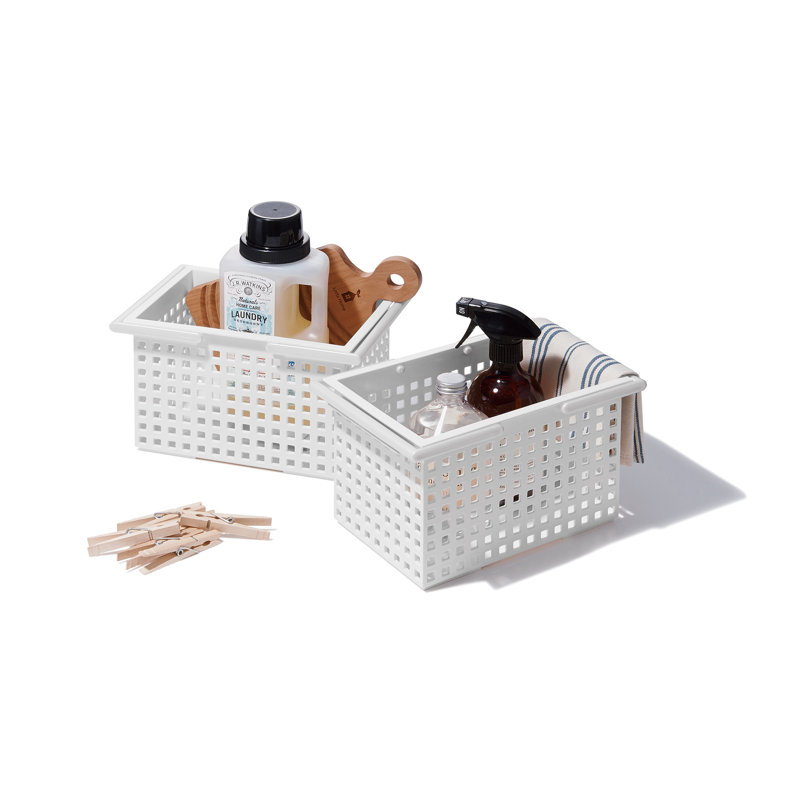 Ensemble de 2 bacs empilables, Blanc, H 4,88 po x l 10,55 po x P 5,51 po