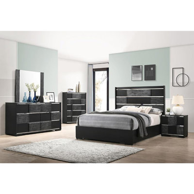 Andehsha 4 Piece Wooden Panel Bedroom Set In Black Finish