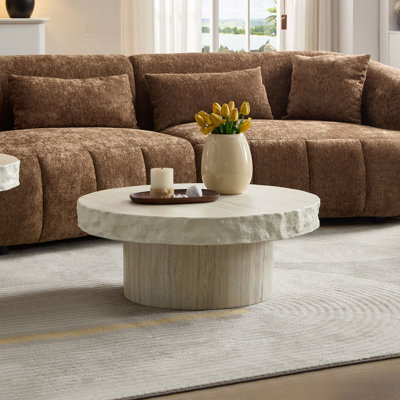 Table basse 31,69 po beige à motif texturé artificiel MARS, aucun assemblage requis pour le salon