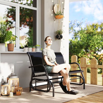 Banc oscillant pour 2 personnes, causeuse double à bascule de patio avec structure en acier thermolaqué pour porche de jardin arrière, beige
