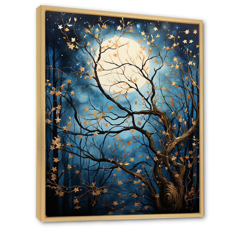 " Tree Moonlit Silhouette I ", 44" H x 34" W x 1.5" D, Natural Floater Frame