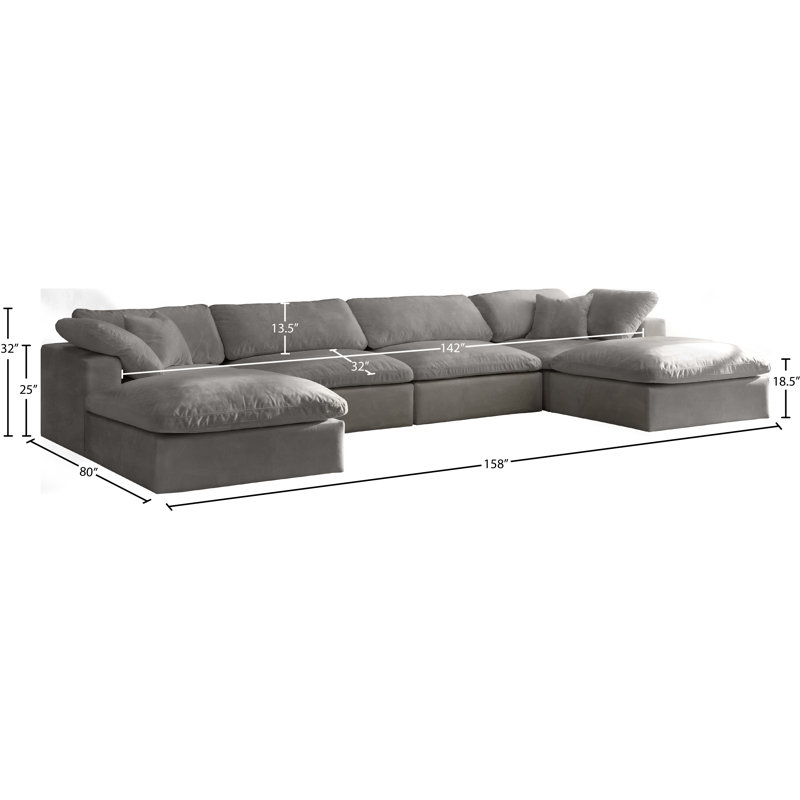 Cozy 158" Wide Velvet Modular Sofa & Chaise with Ottoman, Grey Velvet