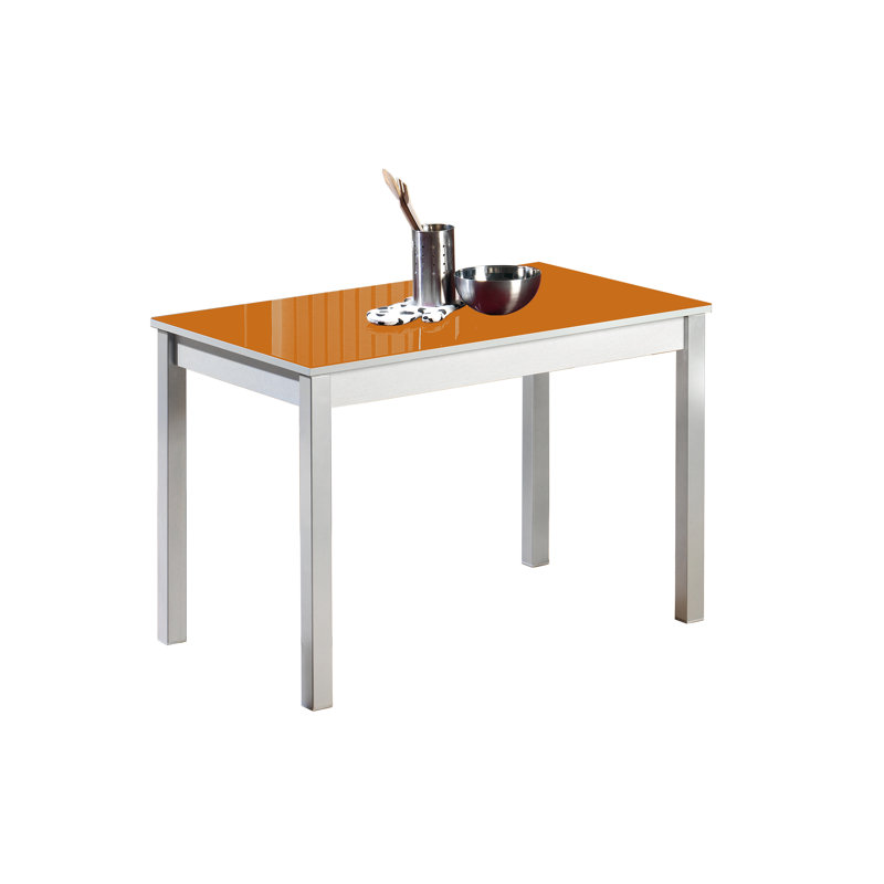 Darvone Glass Top Metal Base Dining Table, Orange, 100cm L x 60cm W