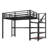 Full Loft Bed with Desk & Storage Stairs, Metal Frame, LED Lights, USB Ports, Noise-Free, Space-Saving, Black-2127620253