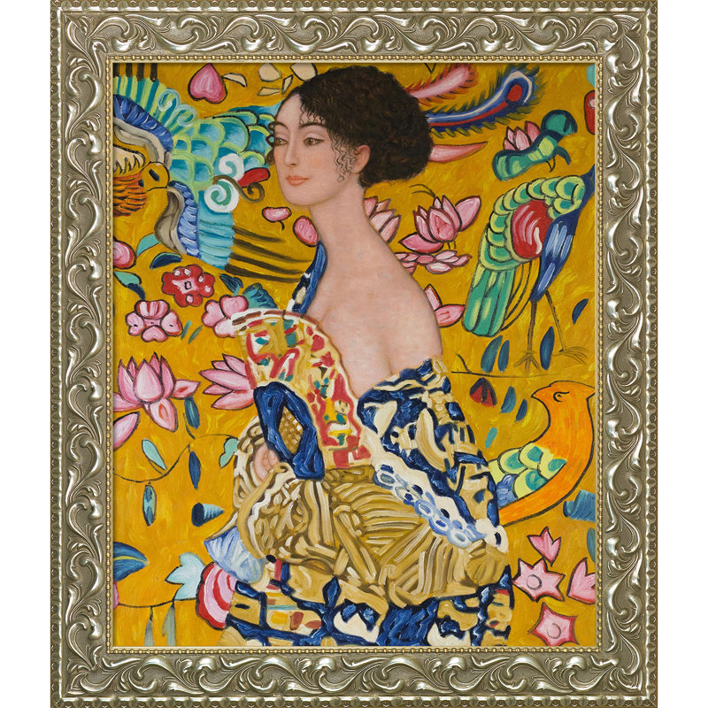 «Con Ventaglio» par Gustav Klimt, peinture sur toile tendue, H 29,5 po x l 25,5 po x P 2 po, Or