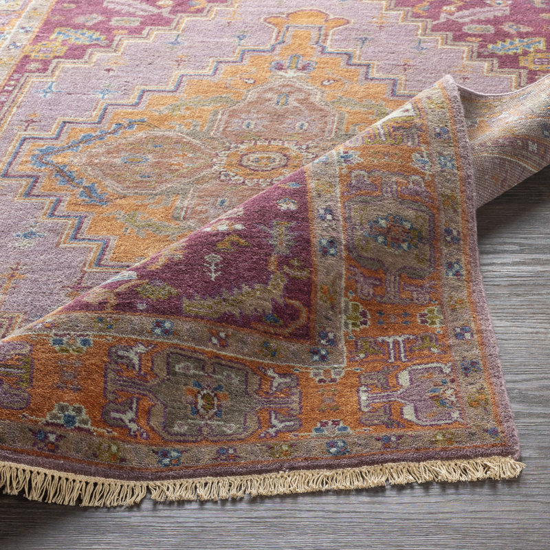 Tapis en laine noué à la main prune / orange / rose Zeus, Rectangle 2 pi x 3 pi